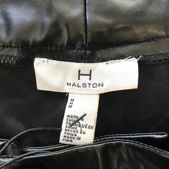 Halston Faux Leather Pleated Pants Medium Trouser Shiny Quiet Academia Baggy - Picture 9 of 10